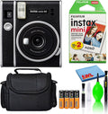 Instax Mini 40 Instant Film Camera (Black) Bundle with 20 Instax Mini Instant Film Shots + Padded Carrying Bag + 4 Rechargeable Batteries + Deluxe Cleaning Kit P571