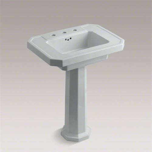 Pedestal Bathroom Sink with 8 In. Widespread Faucet Holes, Ice Grey O6074
