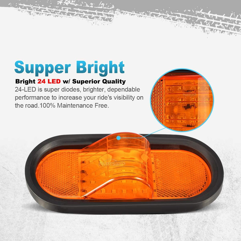 4pcs 6" Amber LED Oval Truck Semi Trailer Mid-Ship Marker and Turn Signal Lights N501279