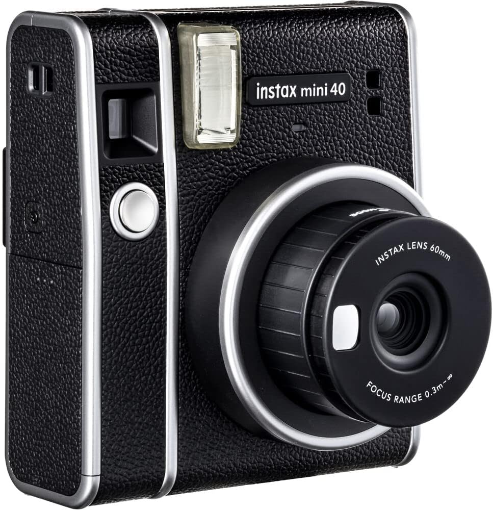 Instax Mini 40 Instant Film Camera (Black) Bundle with 20 Instax Mini Instant Film Shots + Padded Carrying Bag + 4 Rechargeable Batteries + Deluxe Cleaning Kit P571