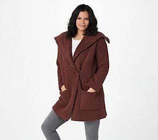 Deep Rosewood Shearling Car Coat, Size 2X N71938