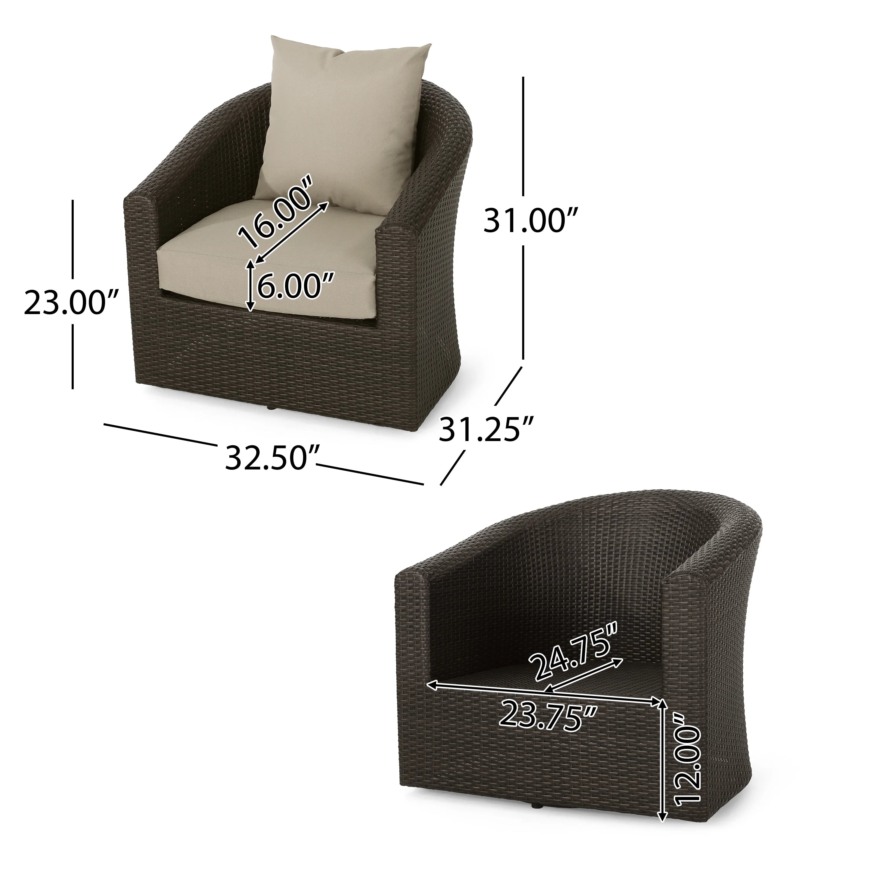Mixed Brown and Mixed Khaki Wicker Swivel Club Chair E304626