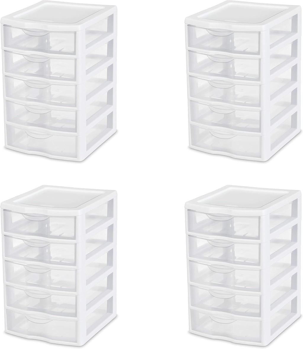 White 5 Drawer Unit with Clear Drawers, 4-Pack J390