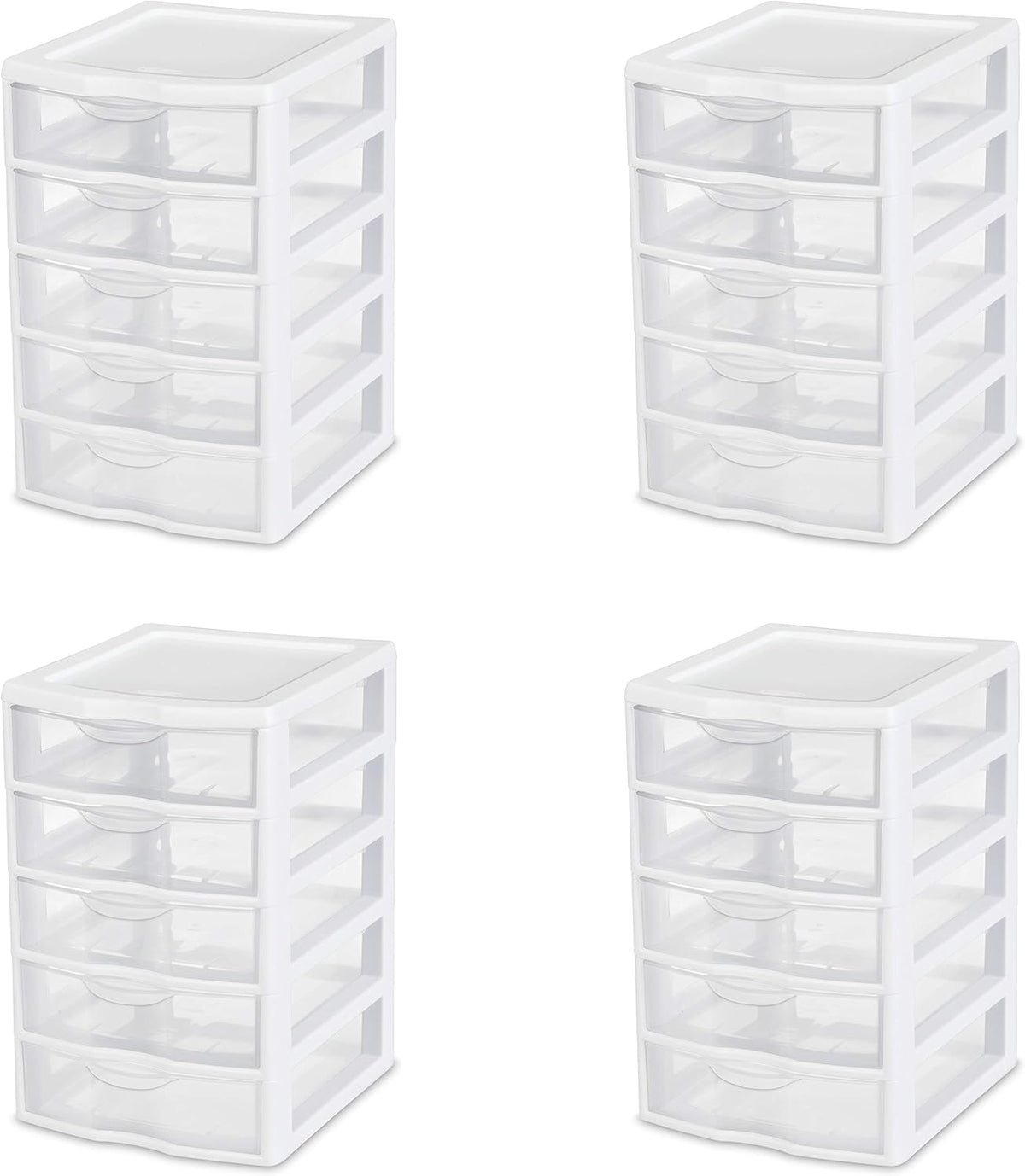 White 5 Drawer Unit with Clear Drawers, 4-Pack J390