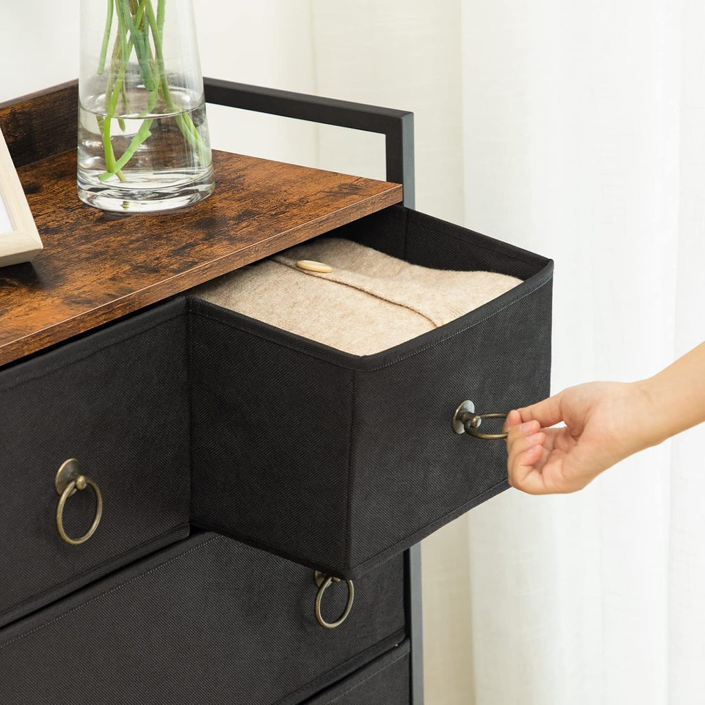 5 Drawer Dresser with Steel Frame and Wood Top D766