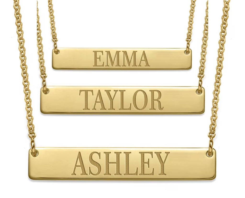 18k Gold Plated Silver Bar Name Necklace with 16'' + 2" Chain K649