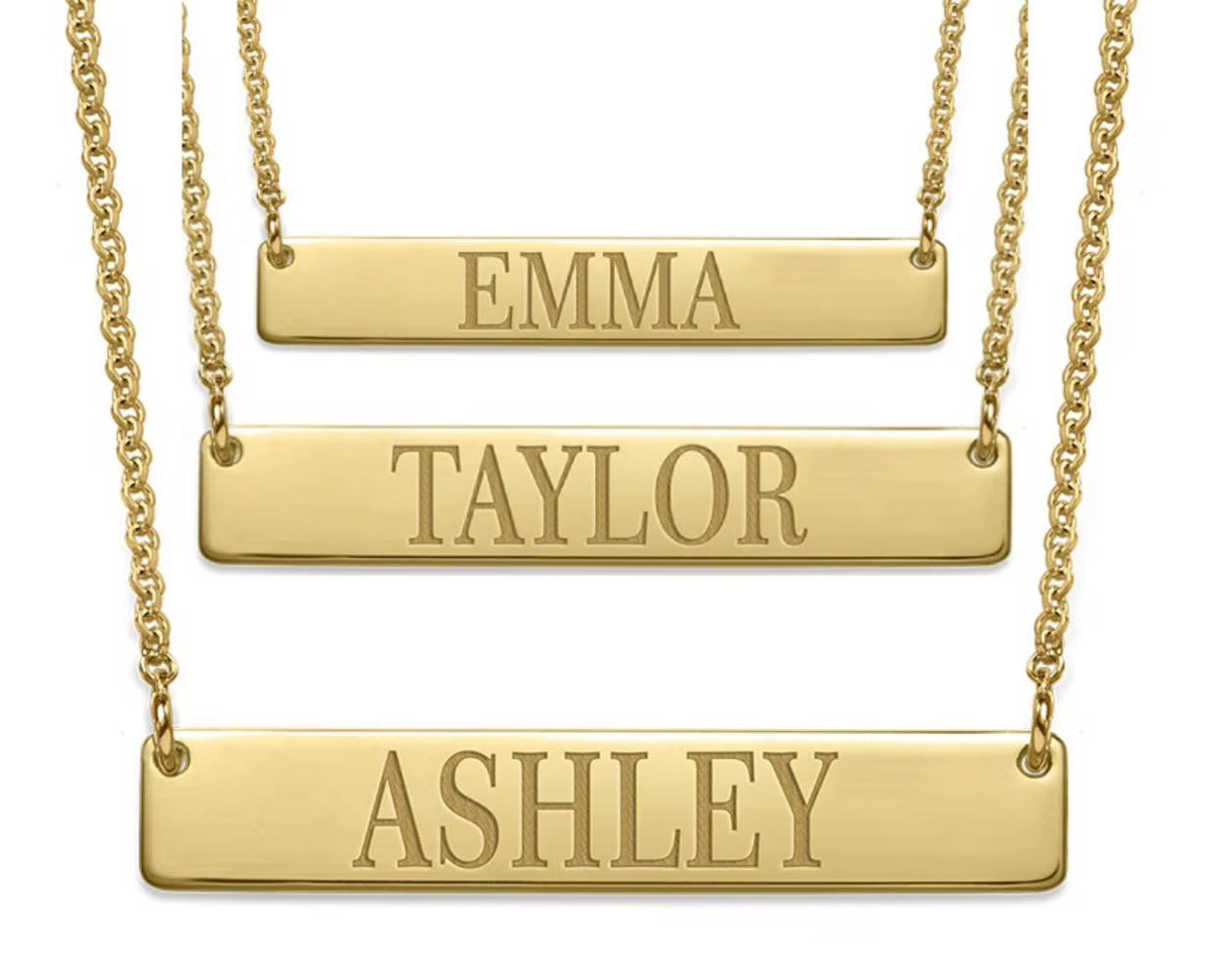 18k Gold Plated Silver Bar Name Necklace with 16'' + 2" Chain K649