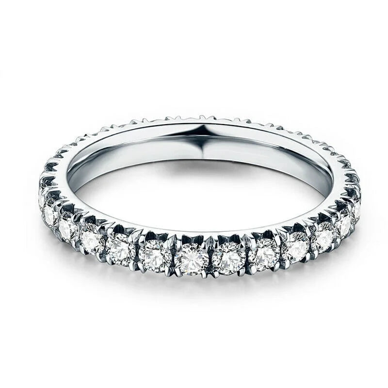 18K White Gold Plated Moissanite Half Eternity Pave Wedding Ring R74261