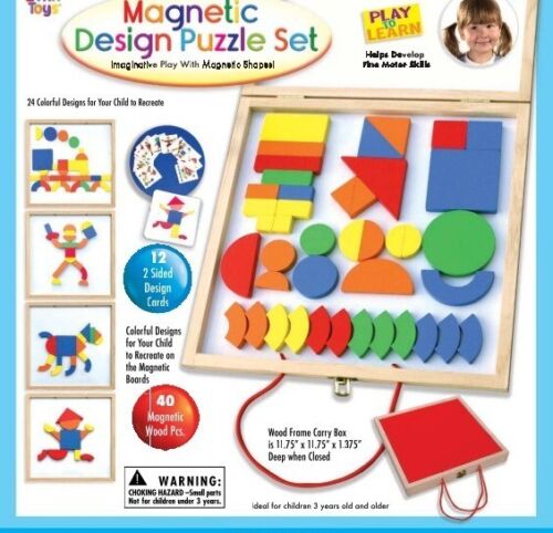 Magnetic Wooden Pattern Blocks Set with Carrying Case Q104
