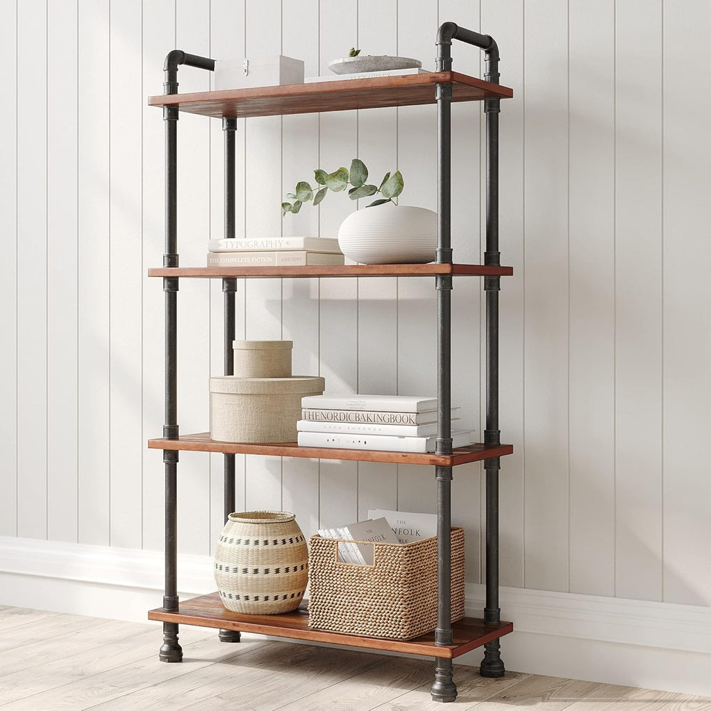 Brown Solid Pine 4-Tier Bookcase S989534