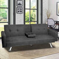 Twin Wide Tight Back Convertible Sofa Dark Gray 100% Polyester S324695