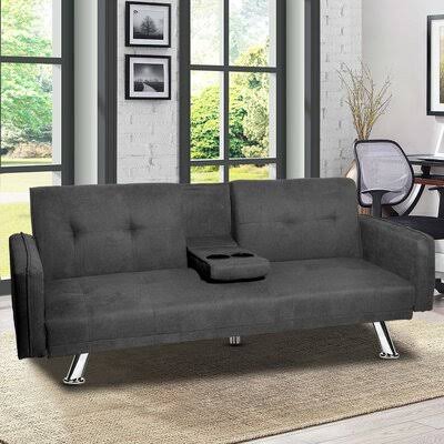Twin Wide Tight Back Convertible Sofa Dark Gray 100% Polyester S324695