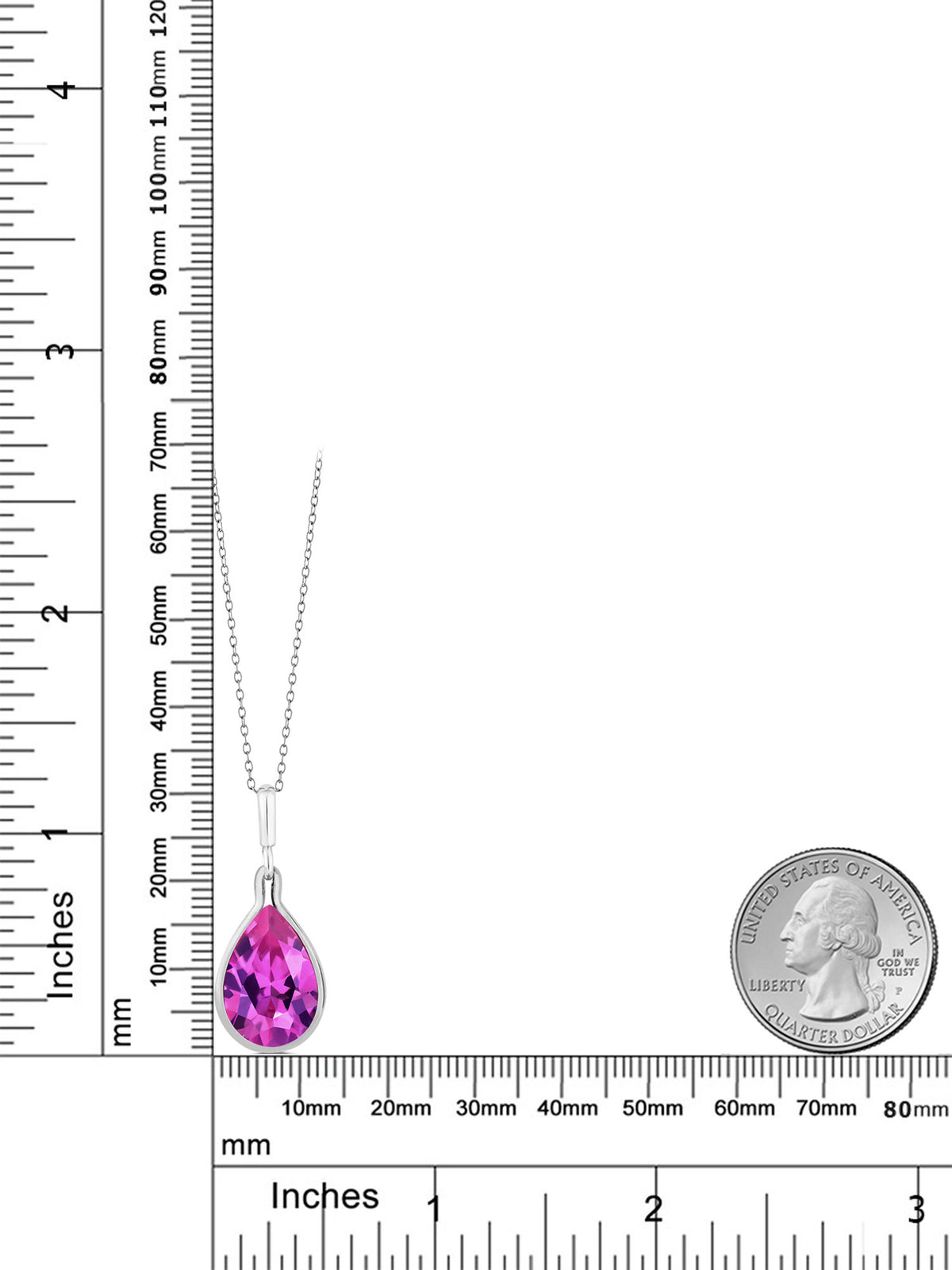 Pink Created Sapphire Pendant Necklace with 18 inch Silver Chain C379