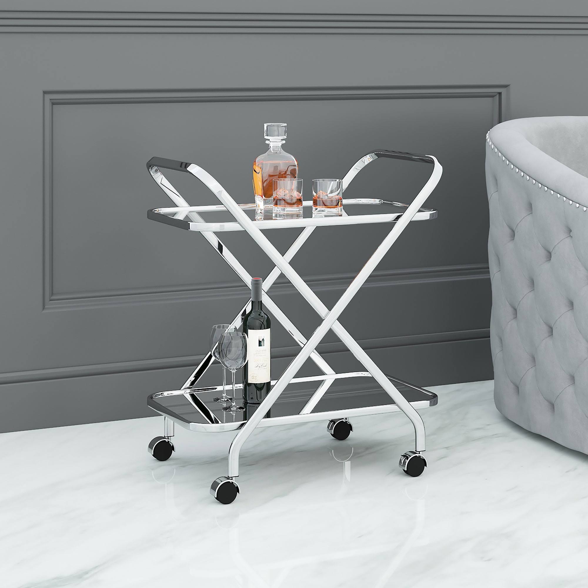 Black 2-Tier Bar Cart F525370