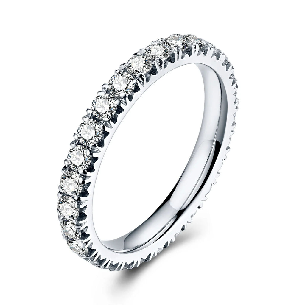 18K White Gold Plated Moissanite Half Eternity Pave Wedding Ring R74261