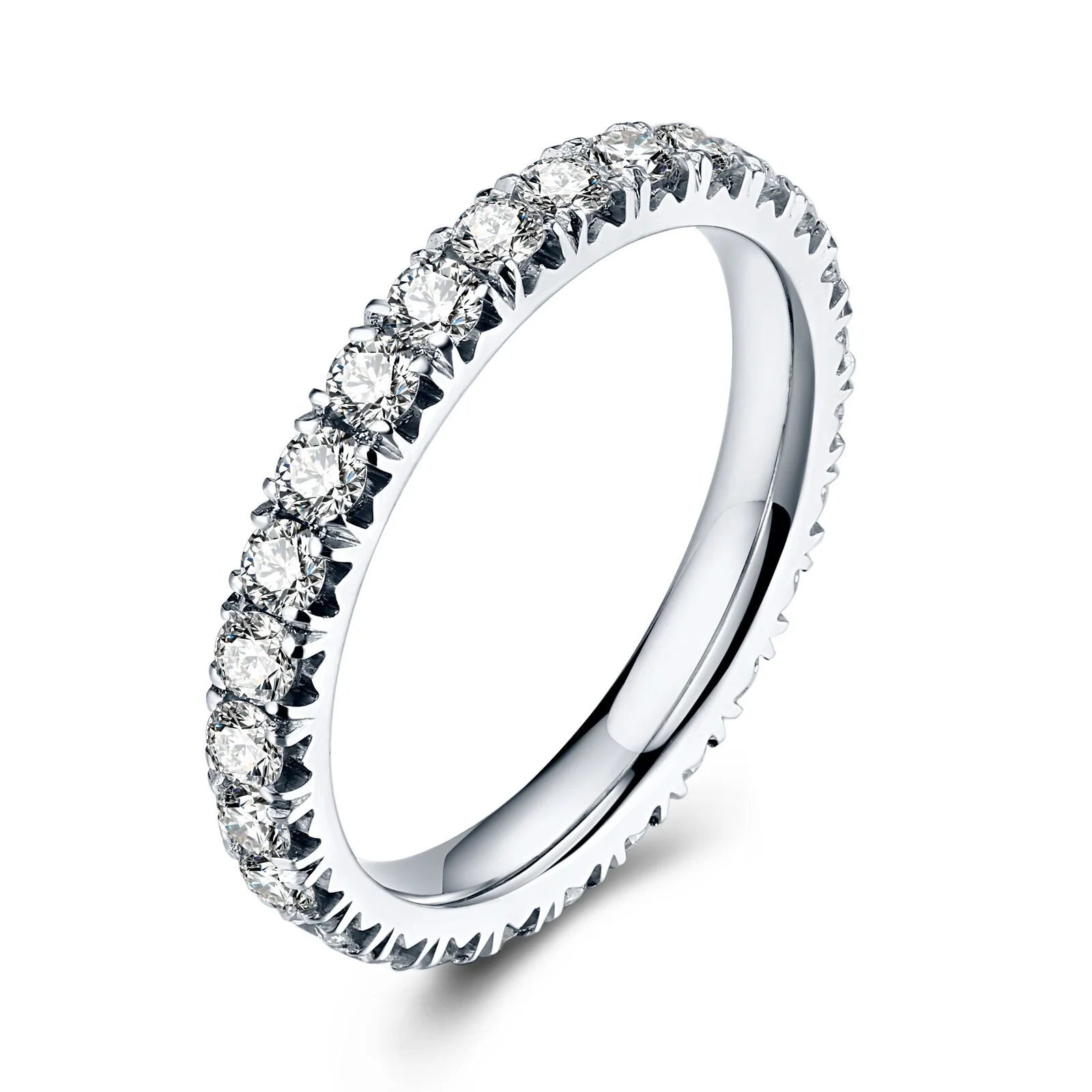 18K White Gold Plated Moissanite Half Eternity Pave Wedding Ring R74261