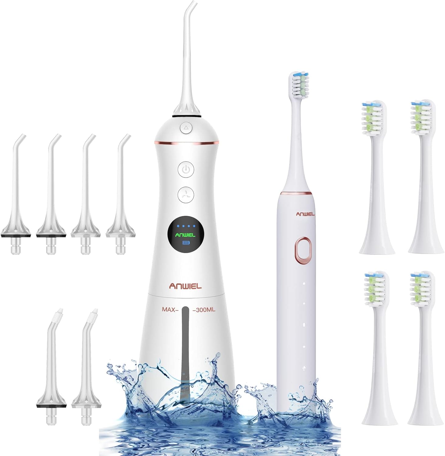 Cordless Water Flosser and Ultrasonic Electric Toothbrush Combo, 6 Jet Tips & 4 Brush Heads, IPX7 Waterproof, Pack of 2 Y549