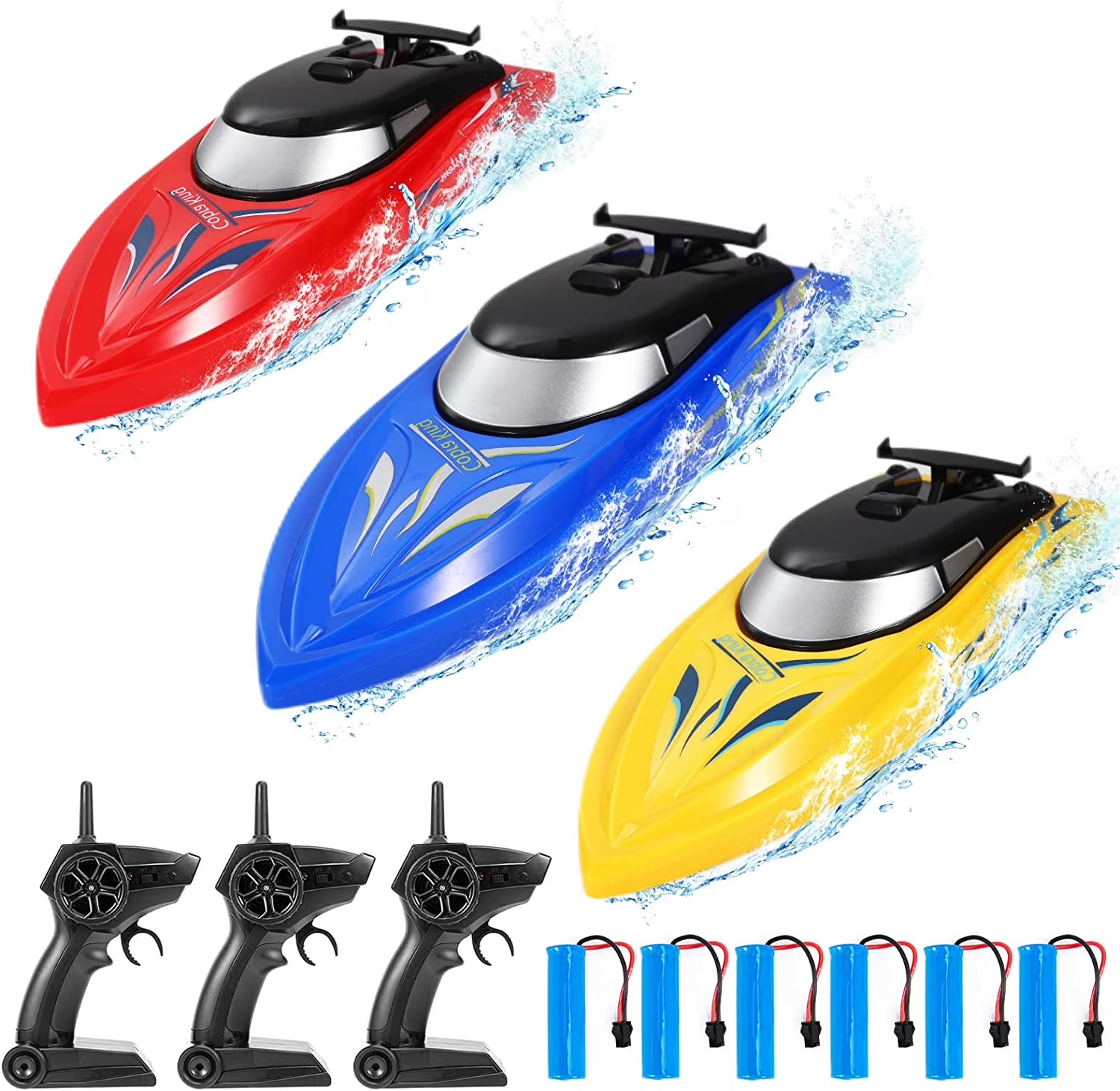 3 Pack 2.4 GHz RC Boat with 6 Rechargeable Batteries F3043