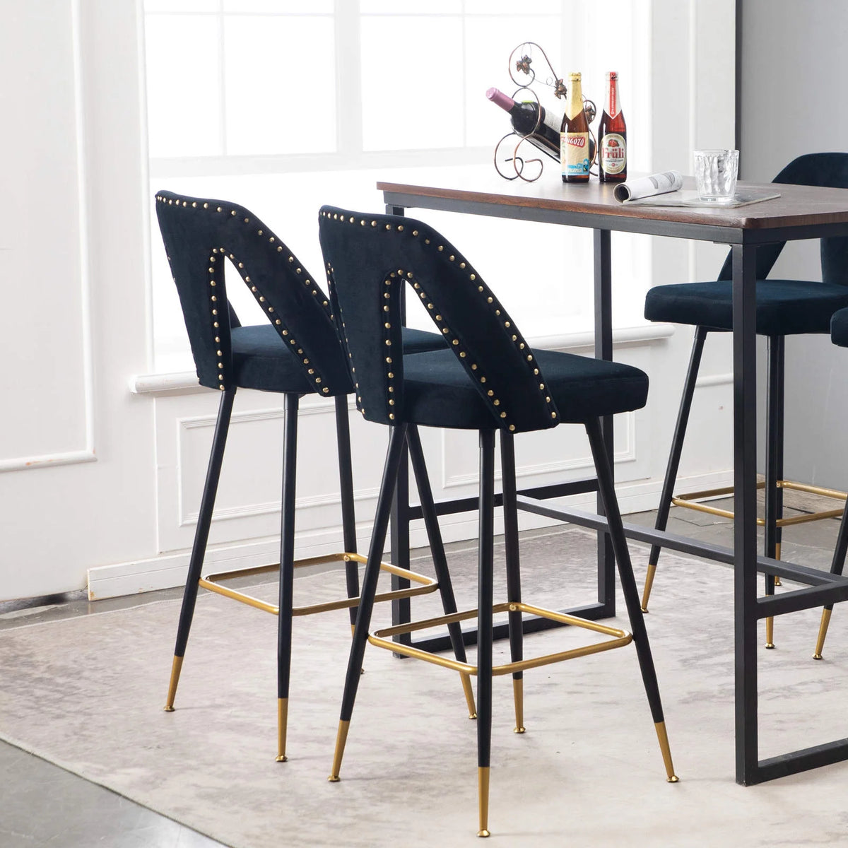 Black Velvet Bar Stools with Back, 30 inch Seat Height, Set of 4 Z218734