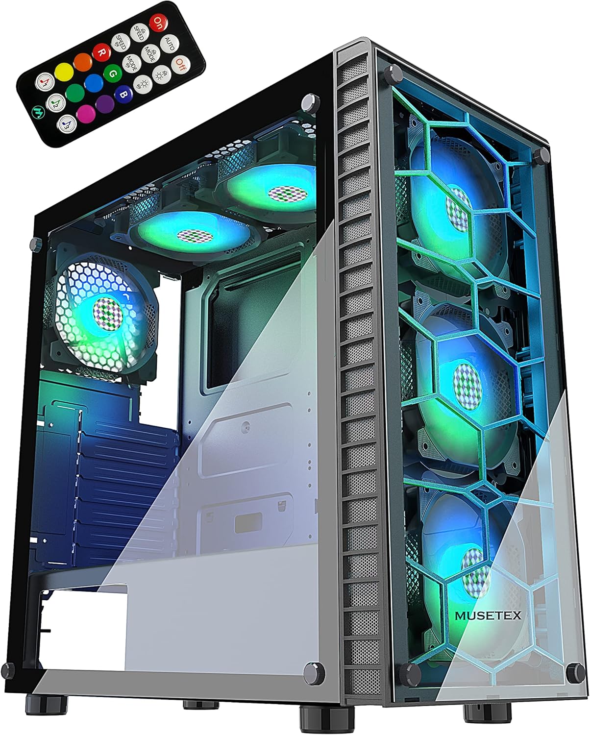 ATX Mid-Tower PC Case with 6 Pcs 120mm ARGB Fans, Tempered Glass, USB 3.0 C311