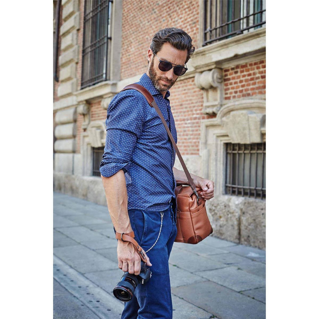 Perforated Dark Brown Leather Camera Wrist Strap R692090