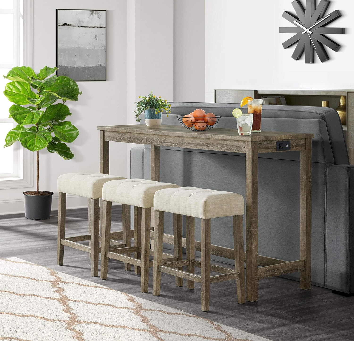 Natural Rustic 4-Piece Bar Set with Table and 3 Stools R258