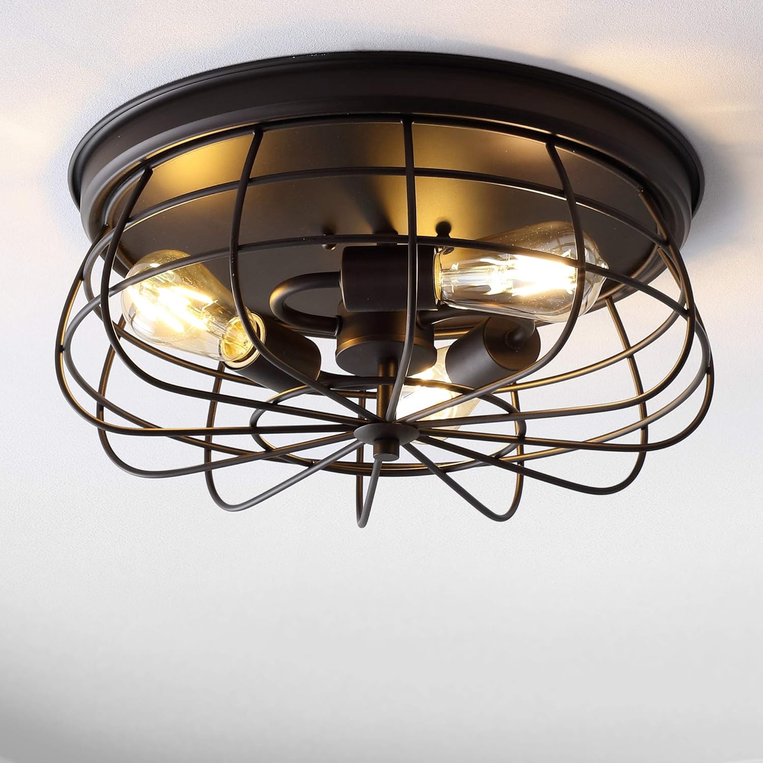 Bronze 3-Light Farmhouse Metal Cage Flush Mount K598747