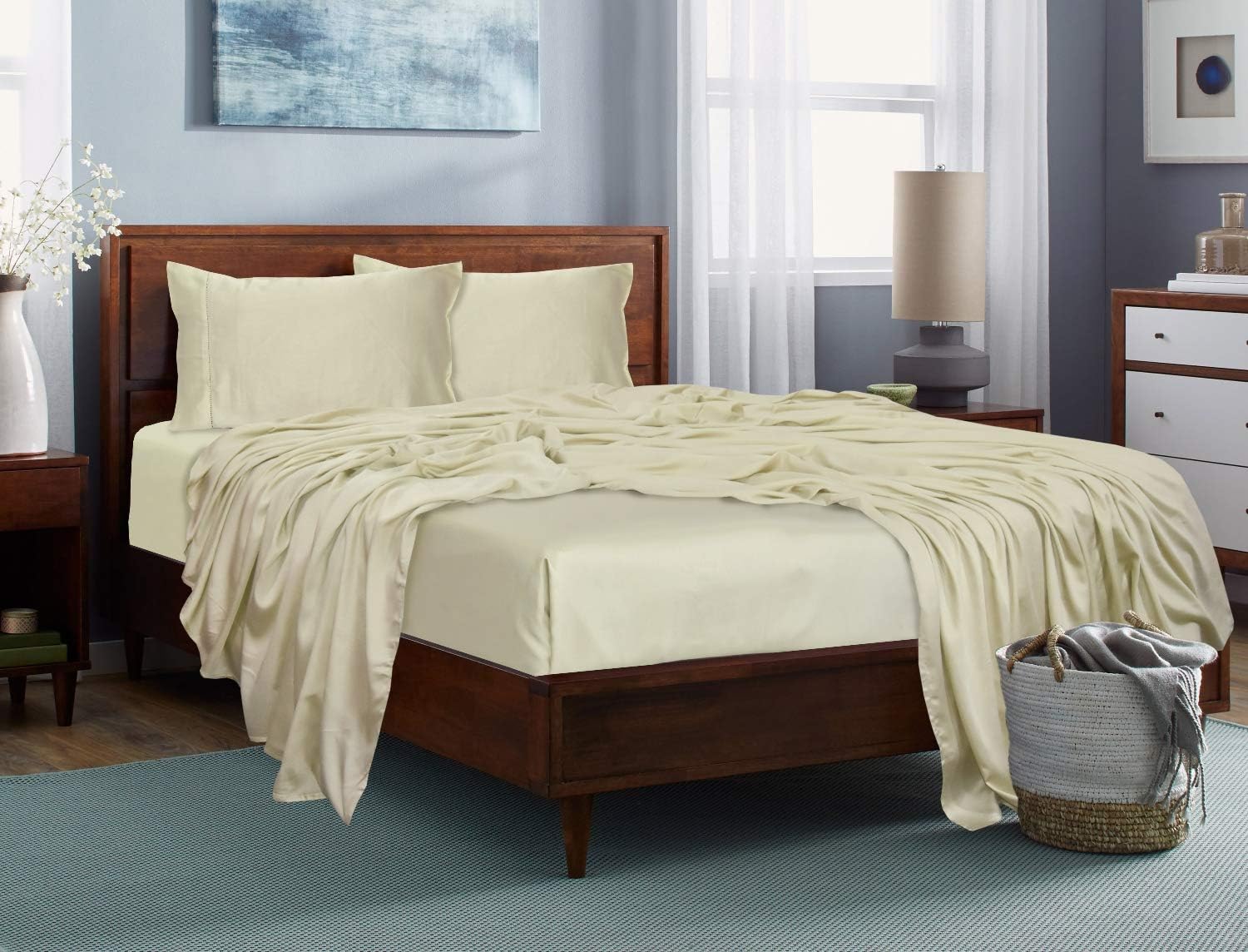 Split King Charcoal Gray 5PC Tencel Lyocell Bed Sheets Set E99869