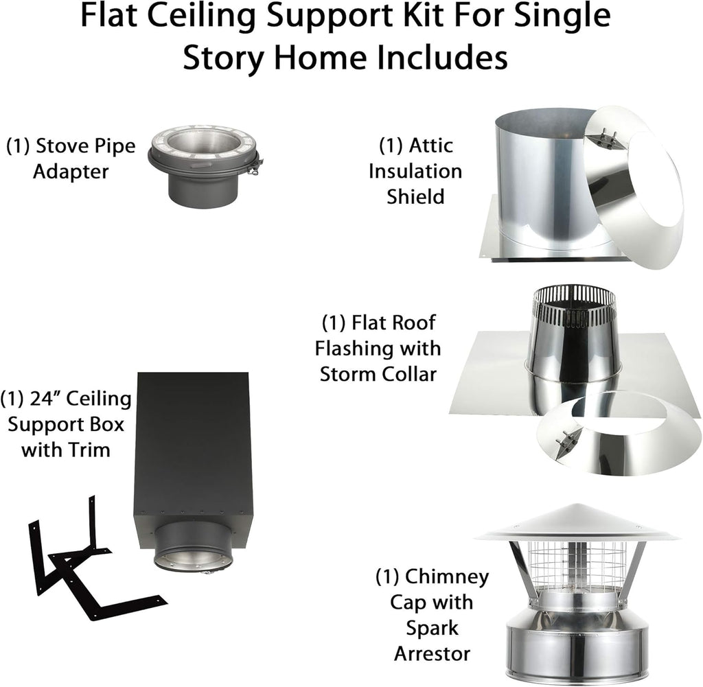 Through The Attic Kit with Spark Guard Chimney Cap for 6 Diameter 304 Stainless Steel Class-A Double Wall Chimney Pipe S2523