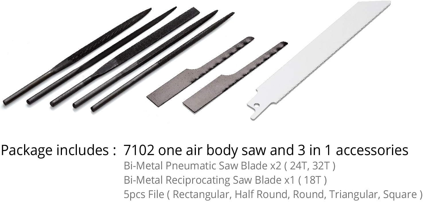 Compact Low Vibration Air Saw with 8 pcs Blade Kit Pneumatic Reciprocating Body Saw G518010