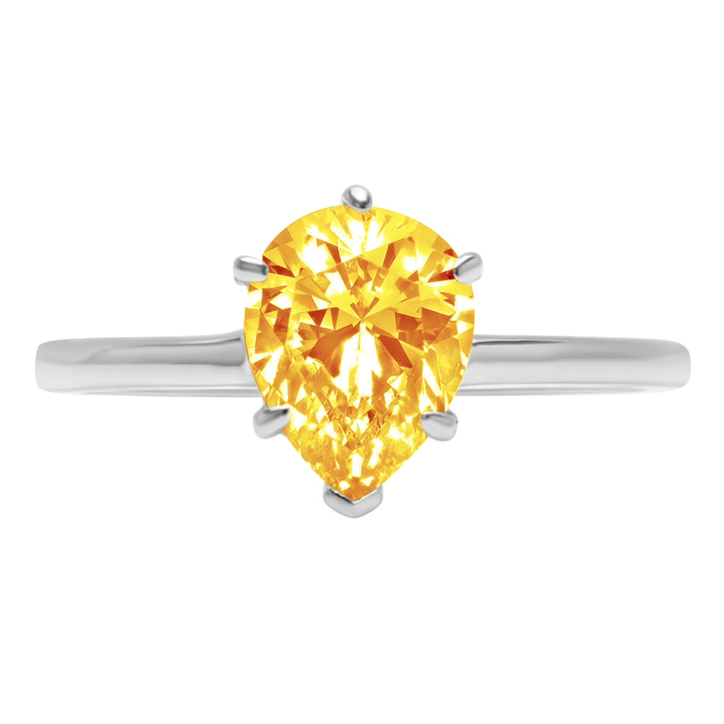1.5ct Pear Cut Yellow Natural Citrine 18k White Gold Solitaire Ring Size 3.5 N51430