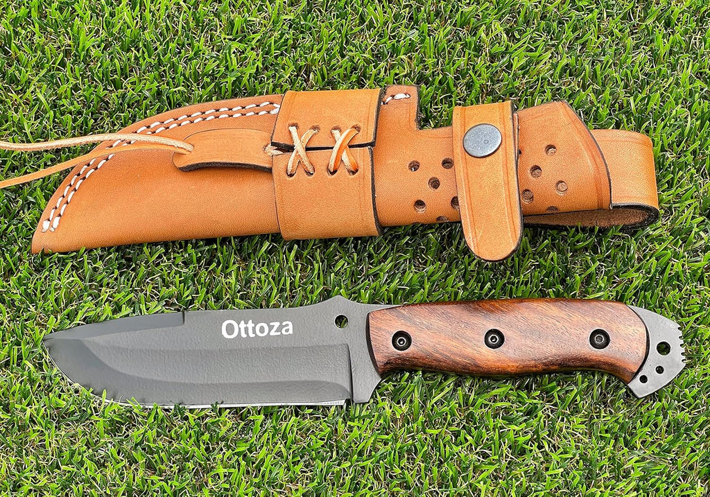 1095 Carbon Steel Bushcraft Knife with Wood Handle and Sheath H52630