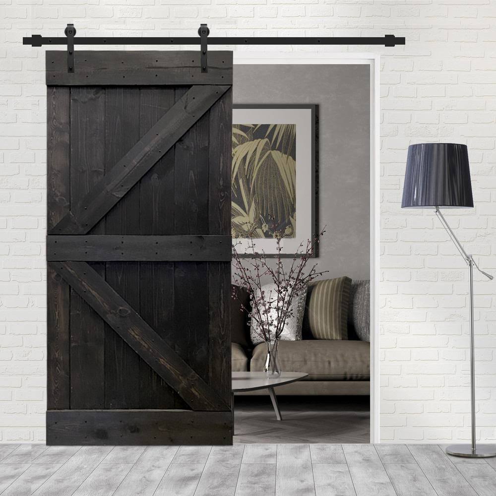 Charcoal Black Solid Wood Interior Sliding Barn Door U8967