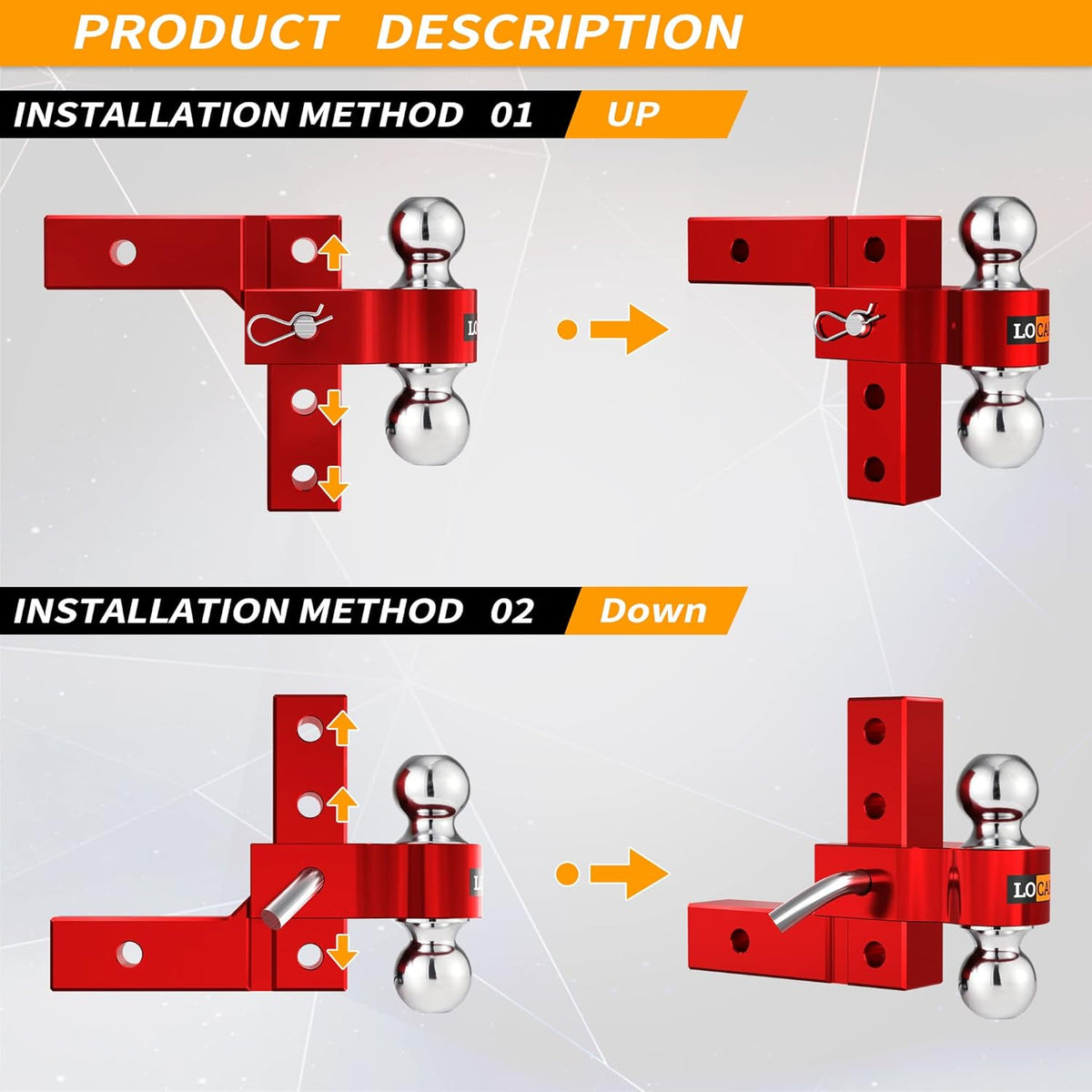 Adjustable Aluminum Trailer Hitch with Double Stainless Steel Pins, Red I711768