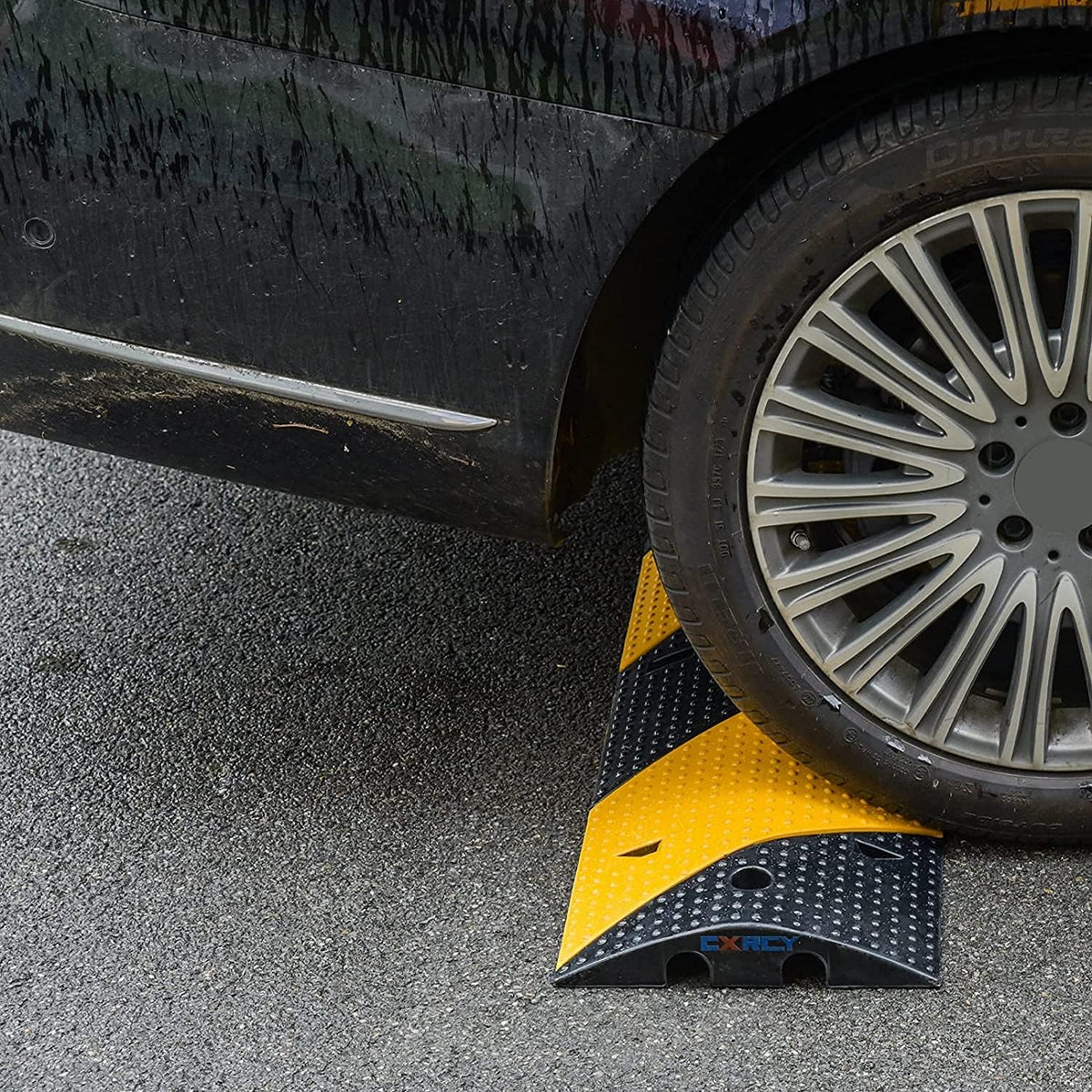 Rubber Speed Bumps 1 Pack 2-Channel 3FT Modular Traffic Driveway Speed Bump Heavy Duty Cable Protector Ramp with 3 Bolts ( 39.4 x 12 W x 2.4 H) Pack of 2 G849335