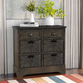 Rustic Storage Cabinet with Two Drawers and Four Rattan Basket W7379