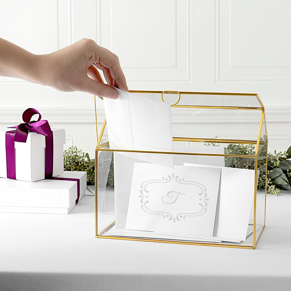 Gold Glass Terrarium Card Holder Z1934