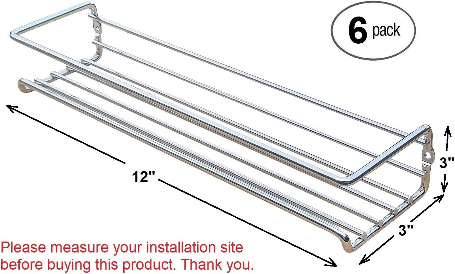 6 Pack Wall Mount Spice Rack Organizer for Cabinet, 12 x 3 x 3 inches U1833