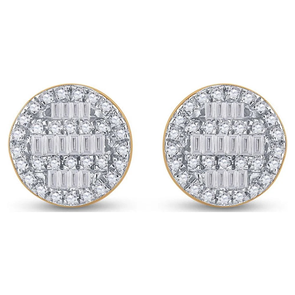 10kt Yellow Gold Baguette Diamond Circle Cluster Earrings 1/3 Cttw N36857