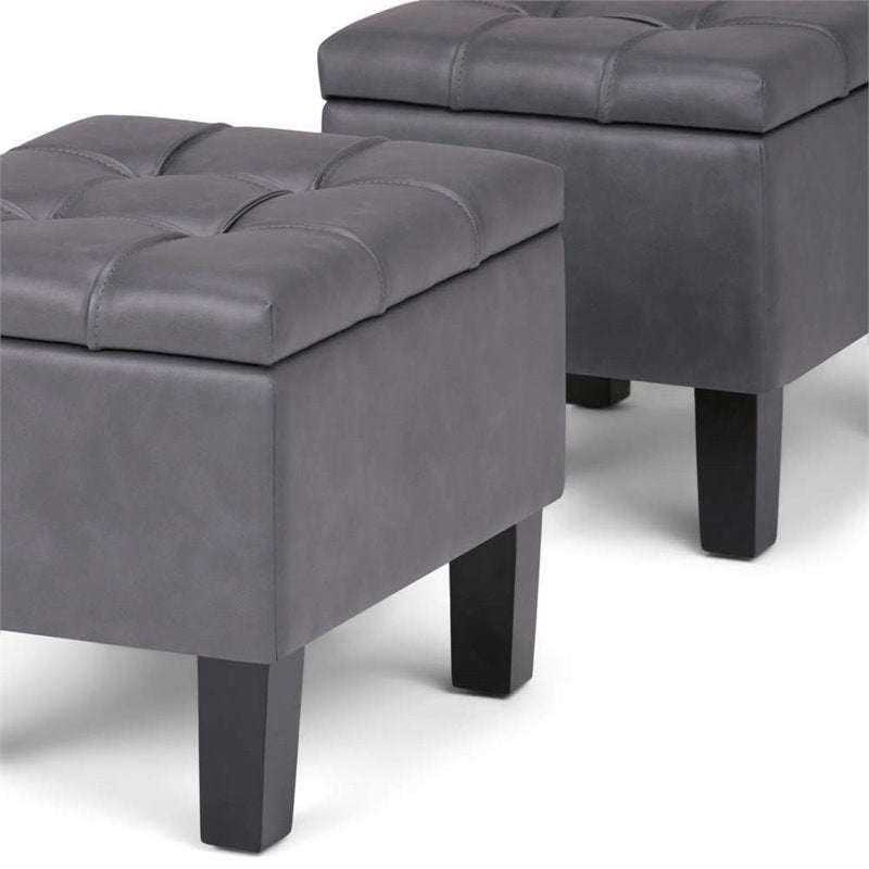 Stone Grey Faux Leather 3 Pc Storage Ottoman J585826