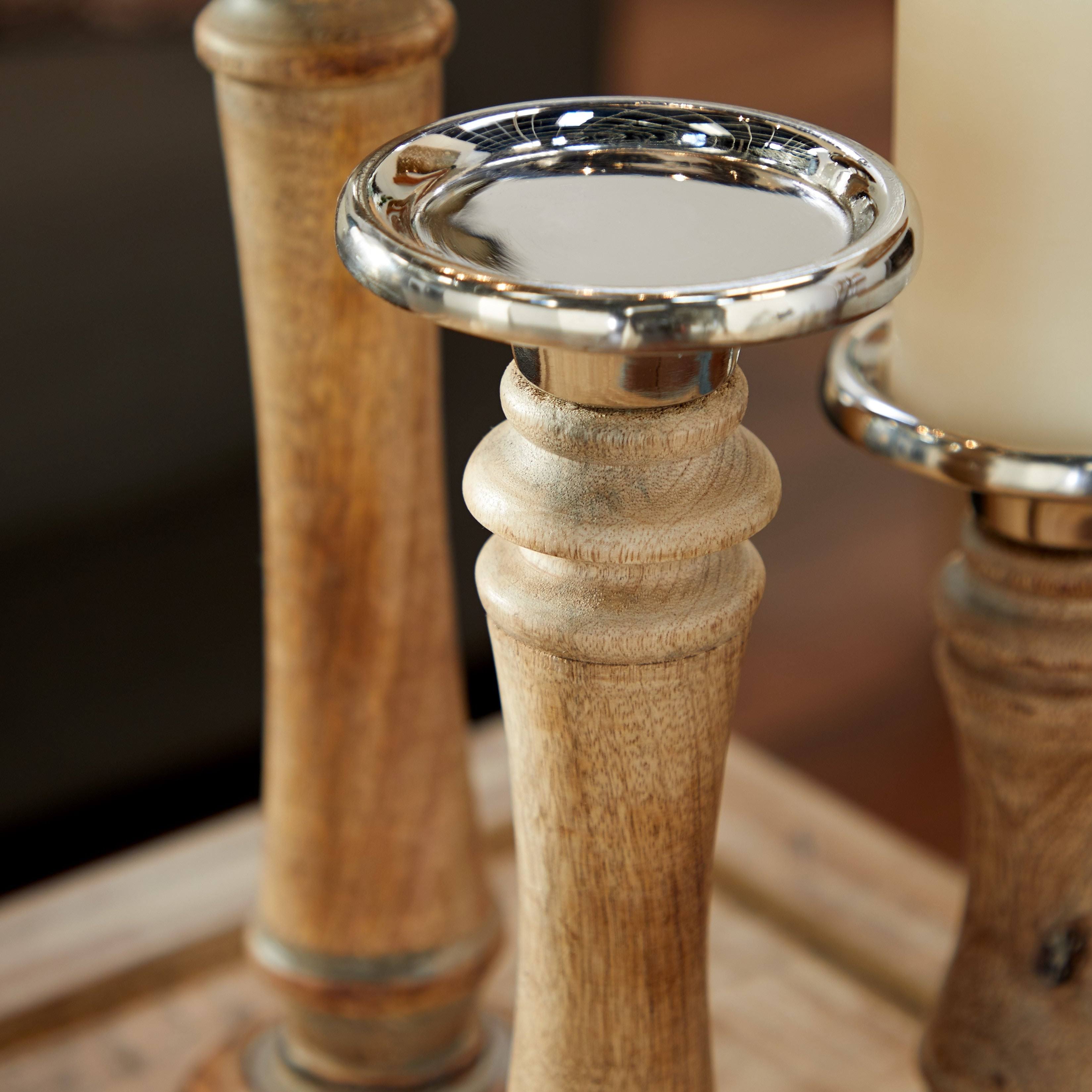Brown Mango Wood Candle Holder Set of 3 Q56648