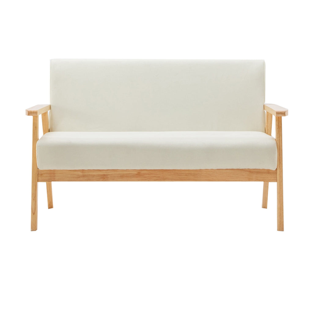 3 Piece Loveseat and Chair Set, Ivory Fabric, Espresso Wood Frame Z600269