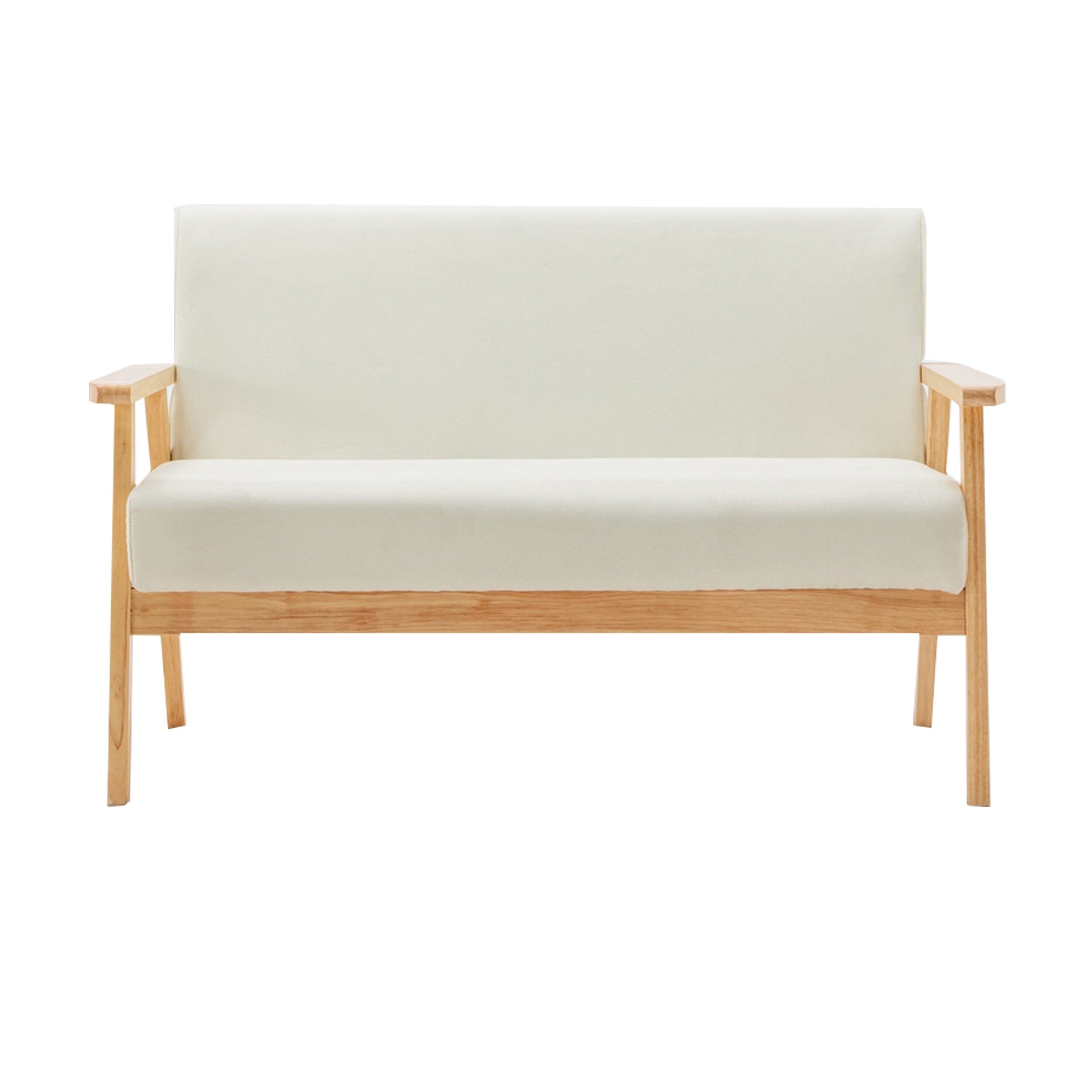 3 Piece Loveseat and Chair Set, Ivory Fabric, Espresso Wood Frame Z600269