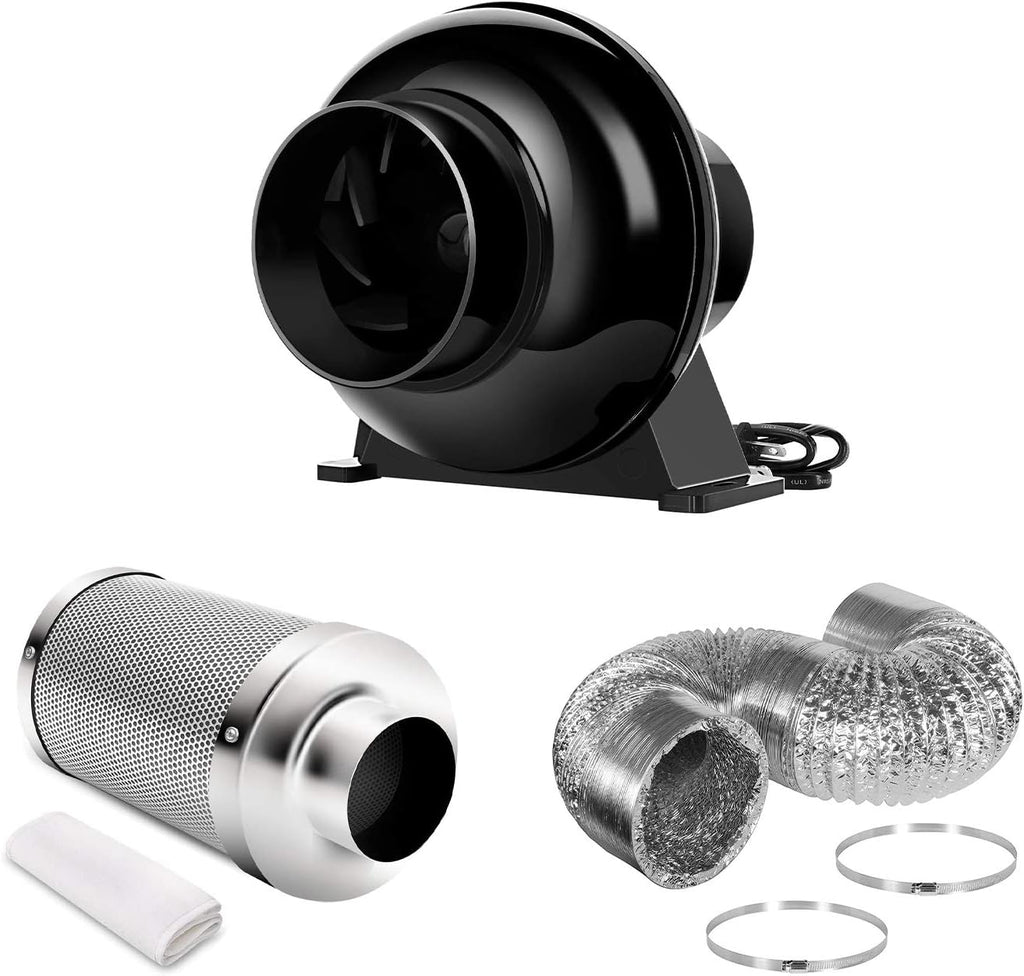 4 Inch 195 CFM Inline Circulation Vent Blower and Air Carbon Filter 8 Feet Ducting Combo, Pack of 2 M84527