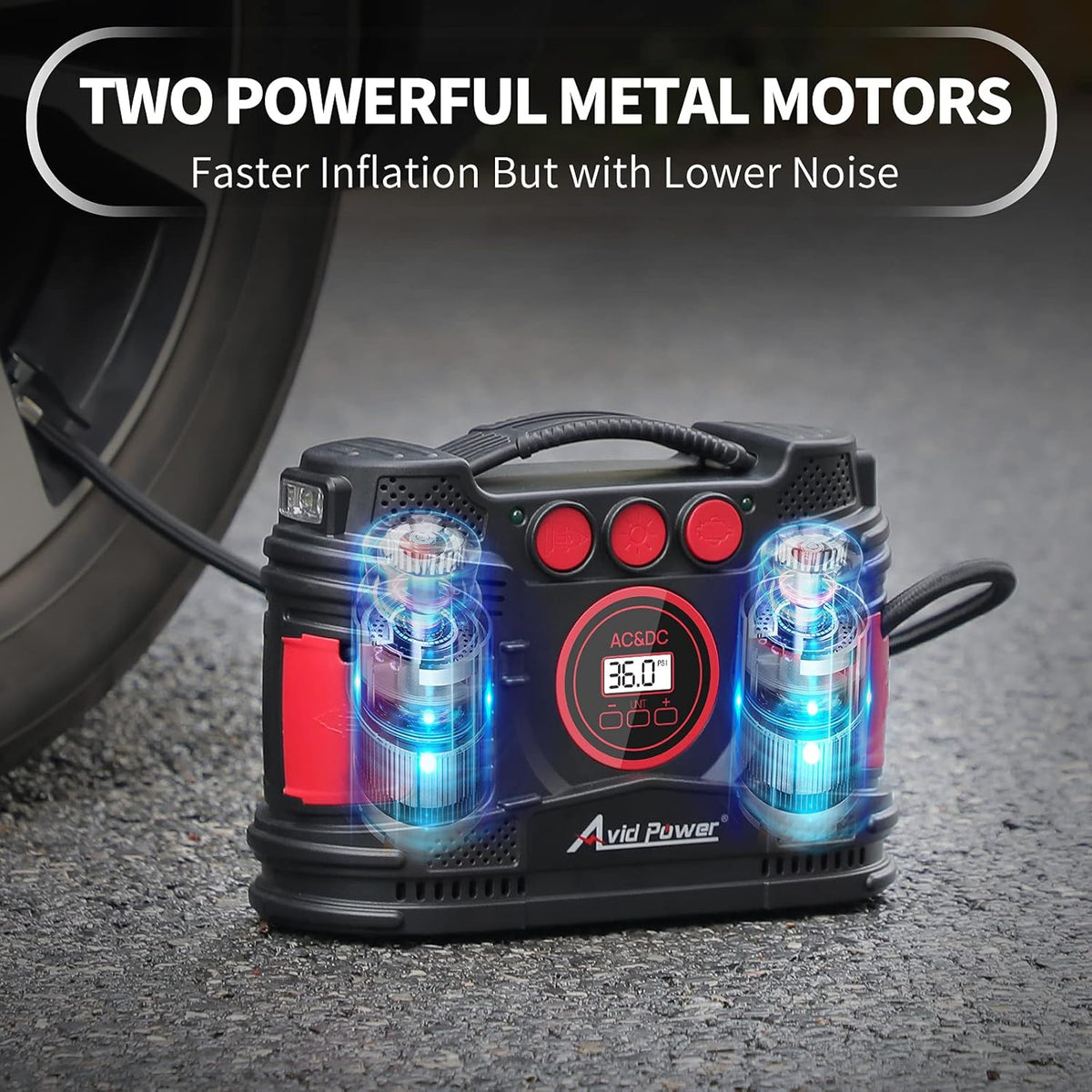 AC/DC Tire Inflator Portable Air Compressor with Dual Motors S79354