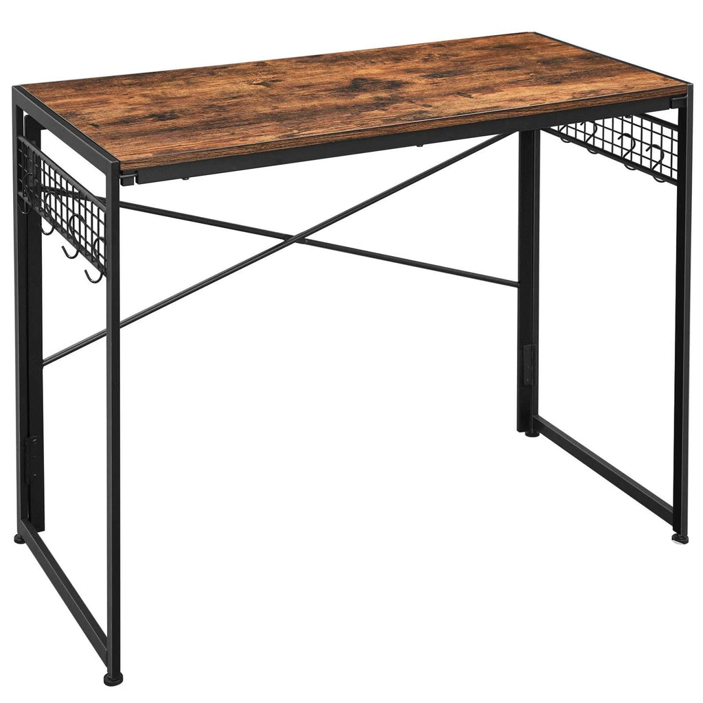 Black 39-Inch Folding Desk with 8 Hooks V433