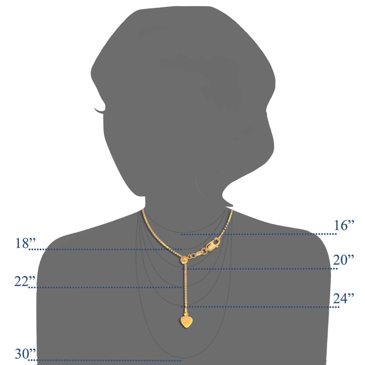 14k Yellow Gold 1.1 mm Adjustable Box Chain 22" with Lobster Claw Clasp E269338