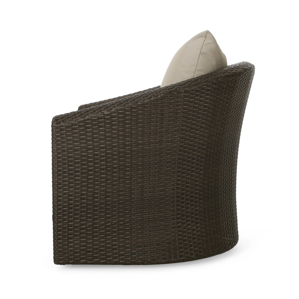 Mixed Brown and Mixed Khaki Wicker Swivel Club Chair E304626