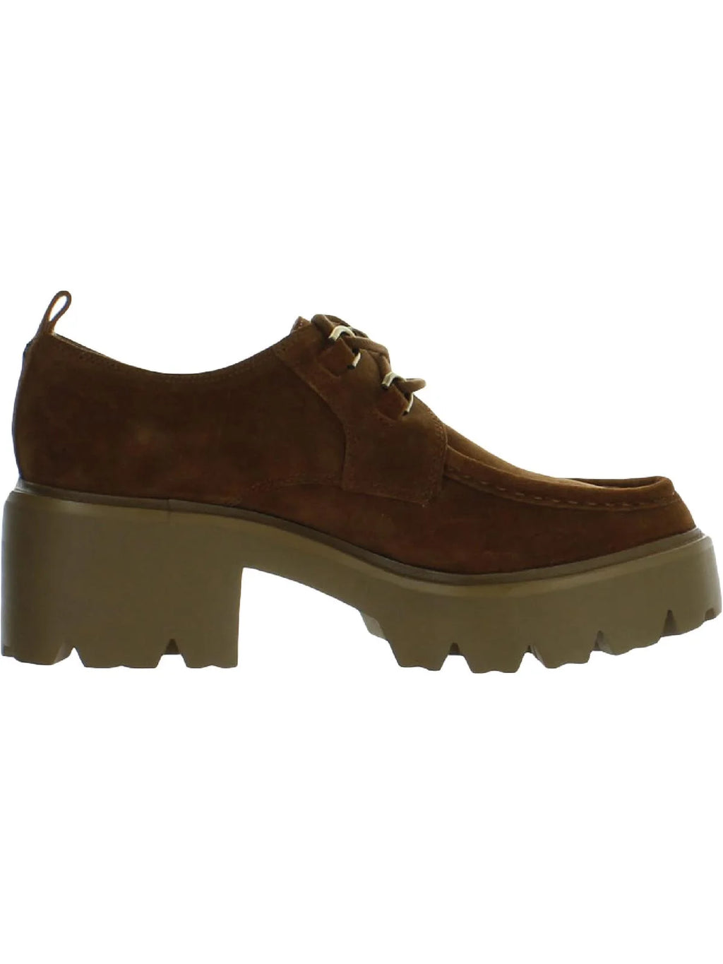 Frontier Brown Leather Chunky Heel Lace Up Almond Toe Loafers P858259