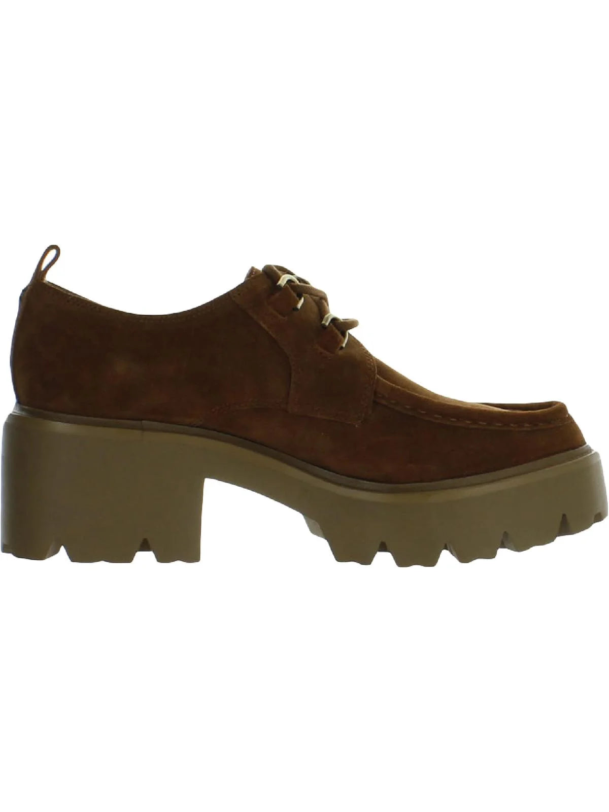 Frontier Brown Leather Chunky Heel Lace Up Almond Toe Loafers P858259